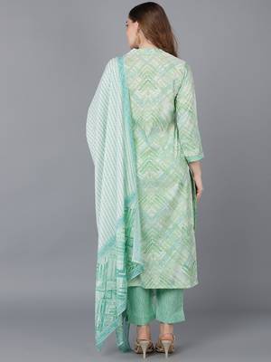 sea green color printed poly silk styles kurta trouser with dupatta 4