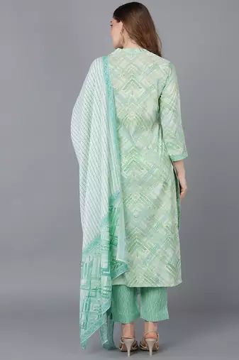 sea green color printed poly silk styles kurta trouser with dupatta