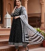 black color embroidered pure cotton styles kurta trouser with dupatta
