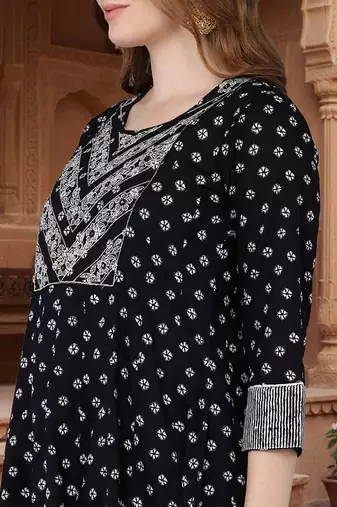 black color embroidered pure cotton styles kurta trouser with dupatta