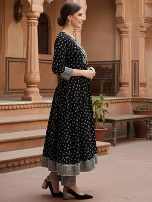 black color embroidered pure cotton styles kurta trouser with dupatta 3