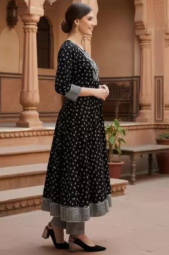 black color embroidered pure cotton styles kurta trouser with dupatta