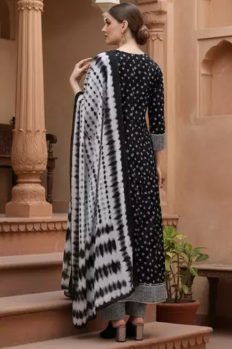 black color embroidered pure cotton styles kurta trouser with dupatta