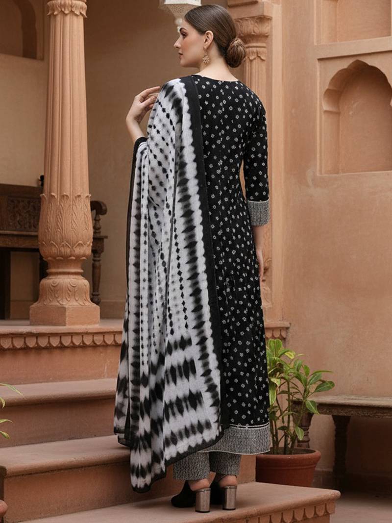 black color embroidered pure cotton styles kurta trouser with dupatta