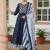 blue color embroidered pure cotton styles kurta trouser with dupatta