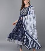 blue color embroidered pure cotton styles kurta trouser with dupatta