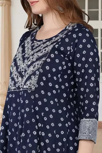 blue color embroidered pure cotton styles kurta trouser with dupatta