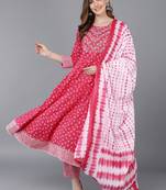 pink color embroidered pure cotton styles kurta trouser with dupatta