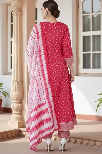 pink color embroidered pure cotton styles kurta trouser with dupatta