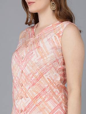 peach color printed poly silk styles kurta palazzo with dupatta 2