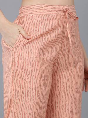 peach color printed poly silk styles kurta palazzo with dupatta 5