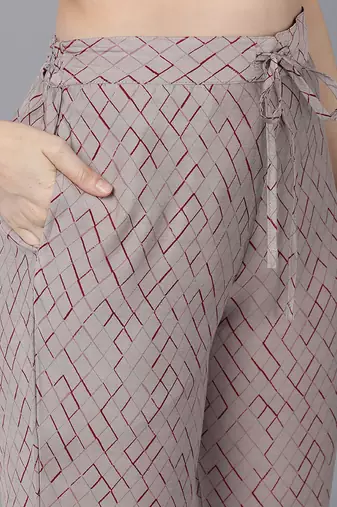 burgundy color printed poly silk styles kurta trouser with dupatta
