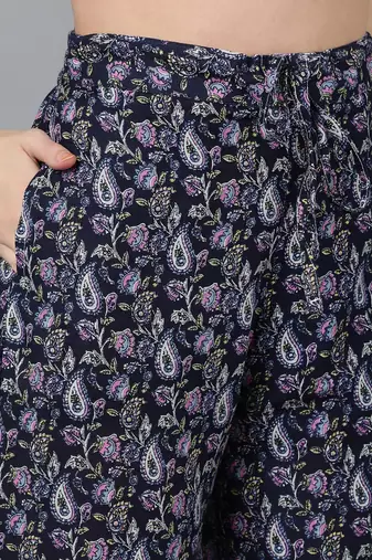 navy blue color printed pure cotton styles kurta palazzo with dupatta