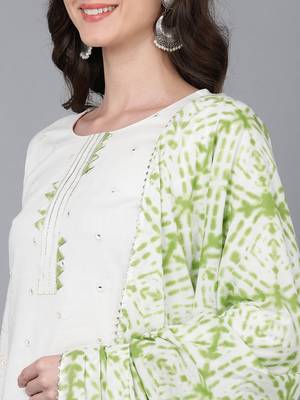 white color solid pure cotton styles kurta trouser with dupatta 2