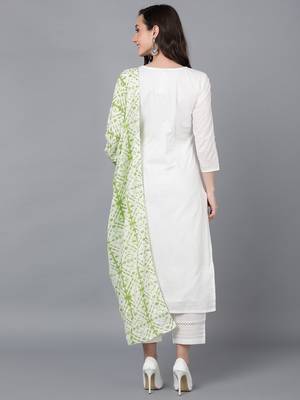 white color solid pure cotton styles kurta trouser with dupatta 3