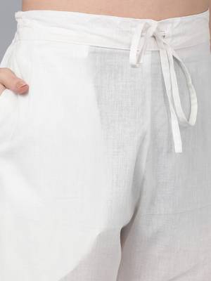 white color solid pure cotton styles kurta trouser with dupatta 4