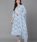 white color printed pure cotton styles kurta trouser with dupatta