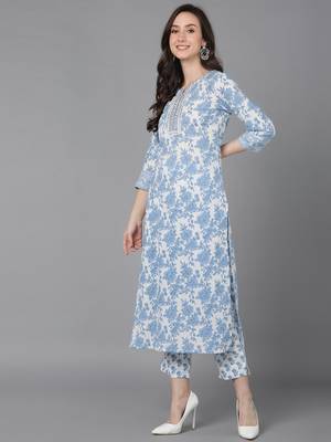 white color printed pure cotton styles kurta trouser with dupatta 3
