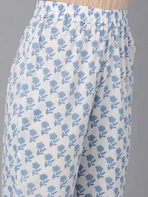 white color printed pure cotton styles kurta trouser with dupatta 5