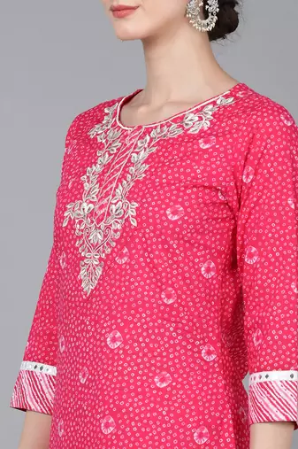 pink color embroidered pure cotton styles kurta trouser with dupatta