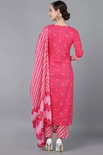 pink color embroidered pure cotton styles kurta trouser with dupatta