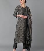 black color printed silk blend styles kurta trouser with dupatta