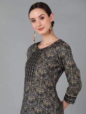 black color printed silk blend styles kurta trouser with dupatta 2