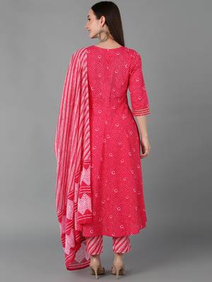 pink color embroidered pure cotton styles kurta trouser with dupatta 4