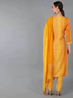 mustard color printed silk blend styles kurta trouser with dupatta 4