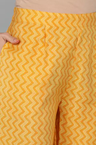mustard color printed silk blend styles kurta trouser with dupatta