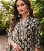 black color printed rayon styles kurta trouser with dupatta