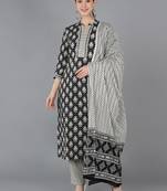 black color printed rayon styles kurta trouser with dupatta