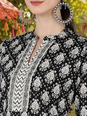 black color printed rayon styles kurta trouser with dupatta 2