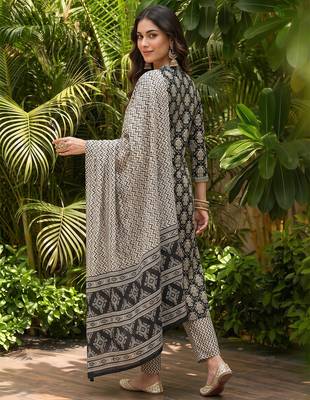 black color printed rayon styles kurta trouser with dupatta 4