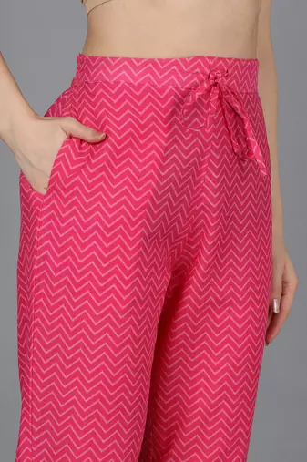 pink color yoke design pure cotton styles kurta trouser with dupatta