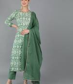green color printed pure cotton styles kurta trouser with dupatta