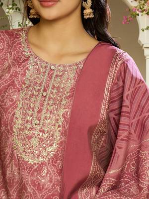 pink color embroidered silk blend styles kurta trouser with dupatta 2