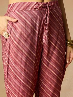 pink color embroidered silk blend styles kurta trouser with dupatta 5