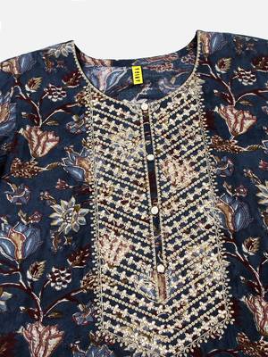 blue color embroidered silk blend styles kurta trouser with dupatta 2