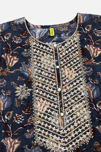 blue color embroidered silk blend styles kurta trouser with dupatta