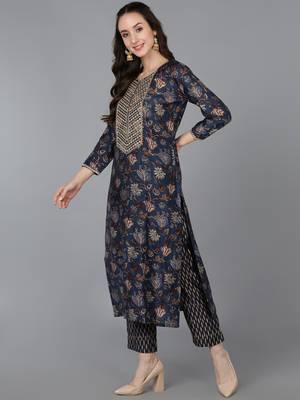 blue color embroidered silk blend styles kurta trouser with dupatta 3