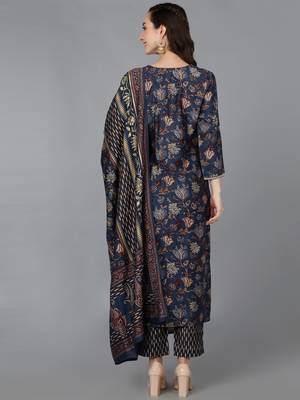 blue color embroidered silk blend styles kurta trouser with dupatta 4
