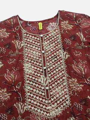 maroon color embroidered silk blend styles kurta trouser with dupatta 2