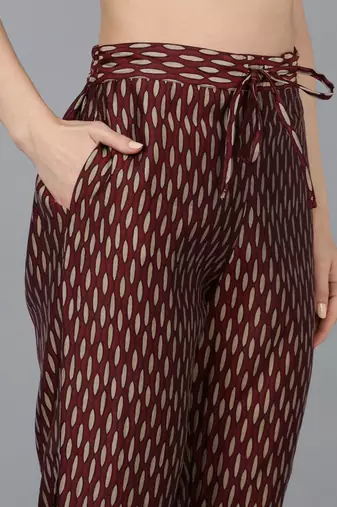 maroon color embroidered silk blend styles kurta trouser with dupatta
