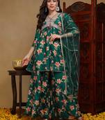 green color embroidered chanderi silk styles kurta trouser with dupatta