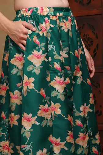 green color embroidered chanderi silk styles kurta trouser with dupatta