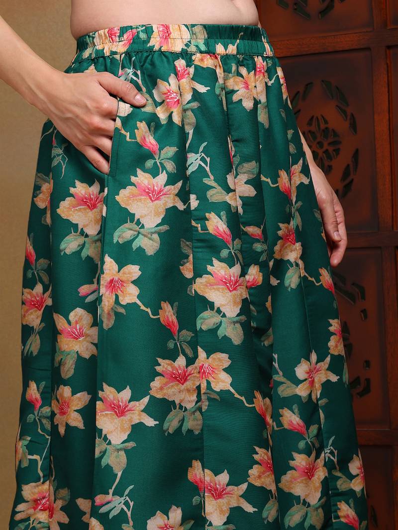 green color embroidered chanderi silk styles kurta trouser with dupatta