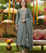 green color embroidered silk blend styles kurta trouser with dupatta