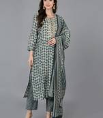 green color embroidered silk blend styles kurta trouser with dupatta