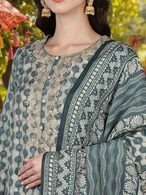 green color embroidered silk blend styles kurta trouser with dupatta 2